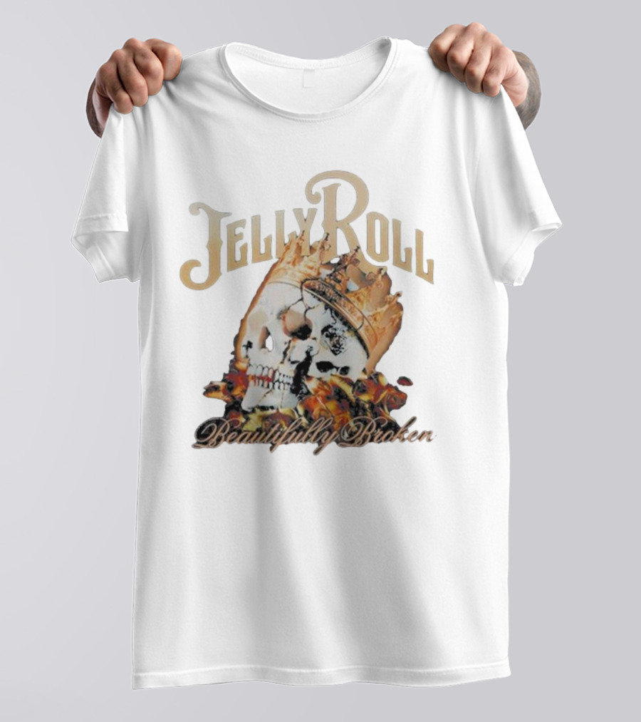Jelly Roll Beautifully Broken Skull Crown Flame T-Shirt