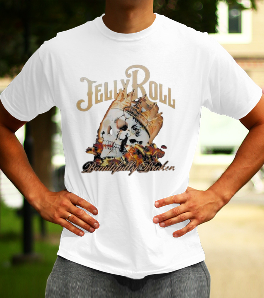 Jelly Roll Beautifully Broken Skull Crown Flame T-Shirt