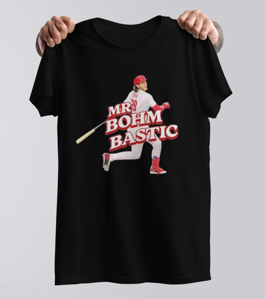 Garrett Stubbs Wearing Mr. Bohm-Bastic Baseball Player T-Shirt