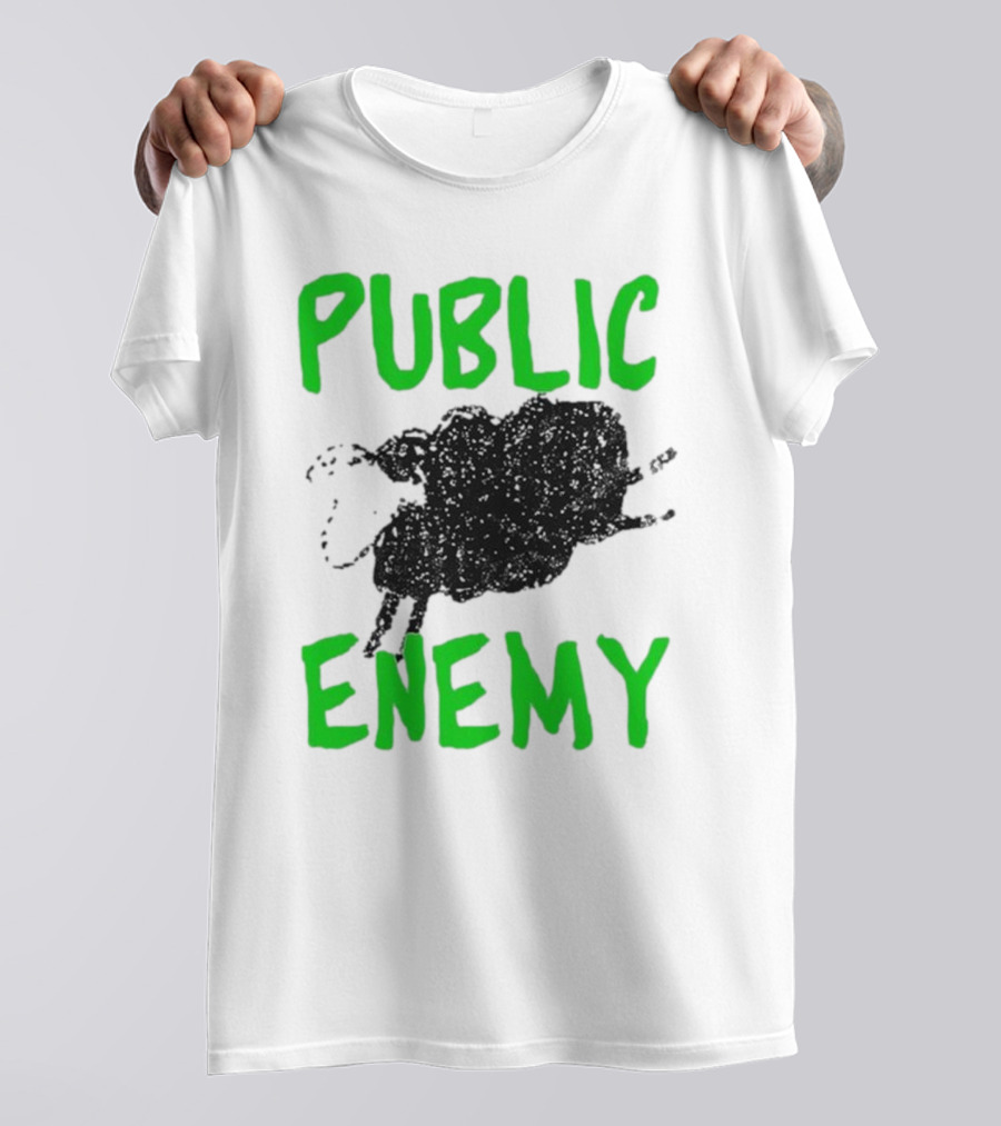 Public Enemy Sheep Black And Green Text T-Shirt