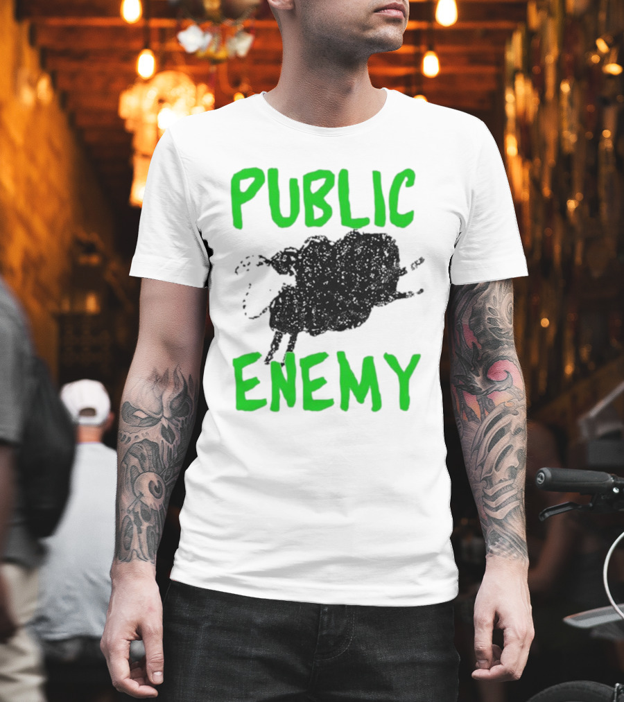 Public Enemy Sheep Black And Green Text T-Shirt