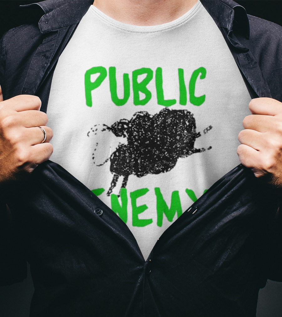Public Enemy Sheep Black And Green Text T-Shirt
