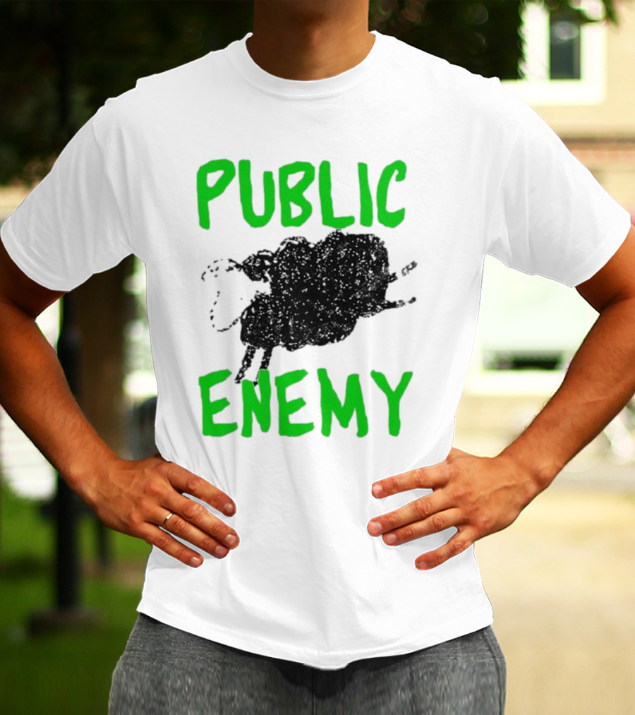 Public Enemy Sheep Black And Green Text T-Shirt