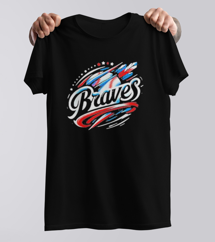 Braves Baseball Feathers MLB Team Logo With Stars And Stripes Motif T-Shirt