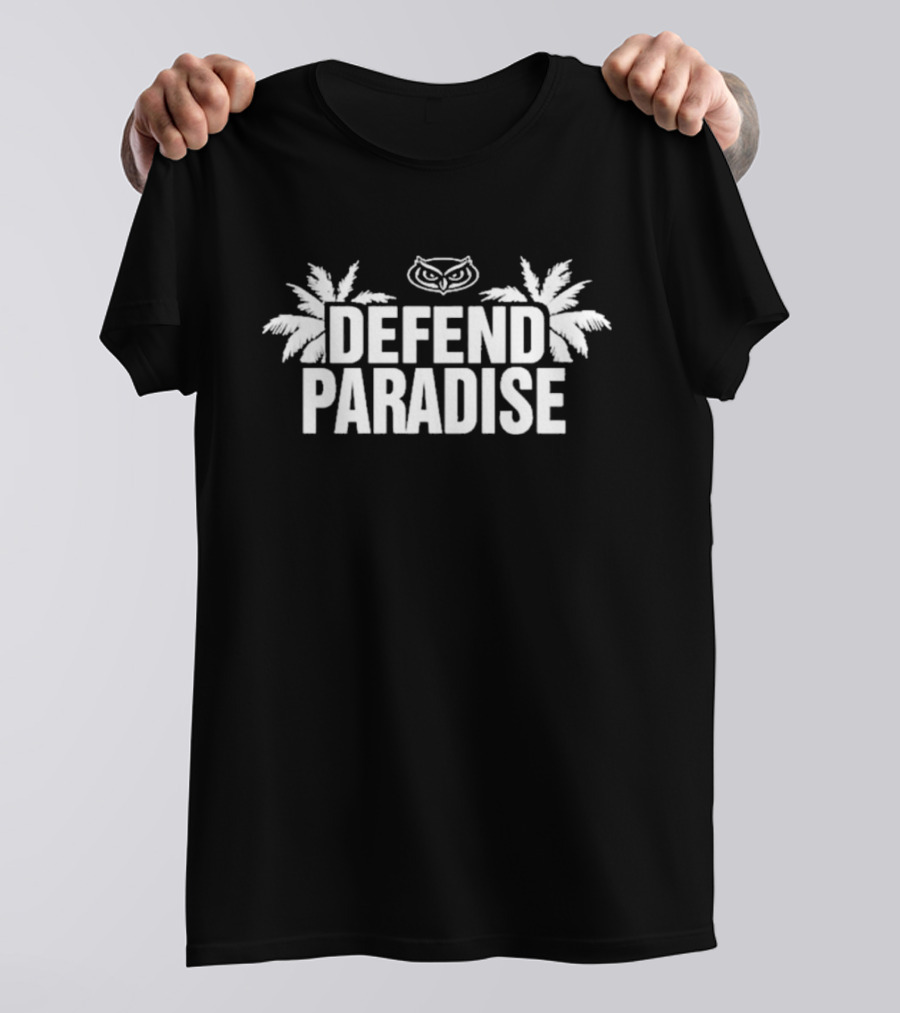Defend Paradise Florida Atlantic Owl Logo Palm Trees T-Shirt