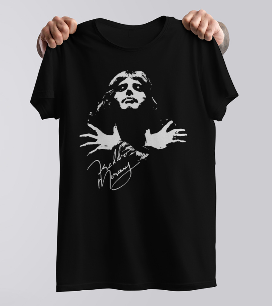 Freddie Mercury Queen Band Autograph Iconic Pose T-Shirt
