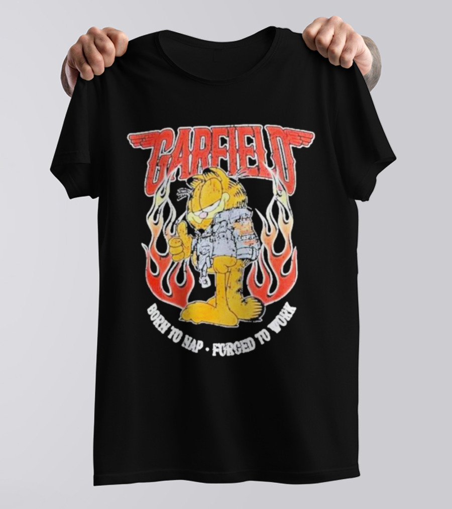 Garfield Born To Nap Forged To Work Flame Wings Backpack Thumbs Up T-Shirt