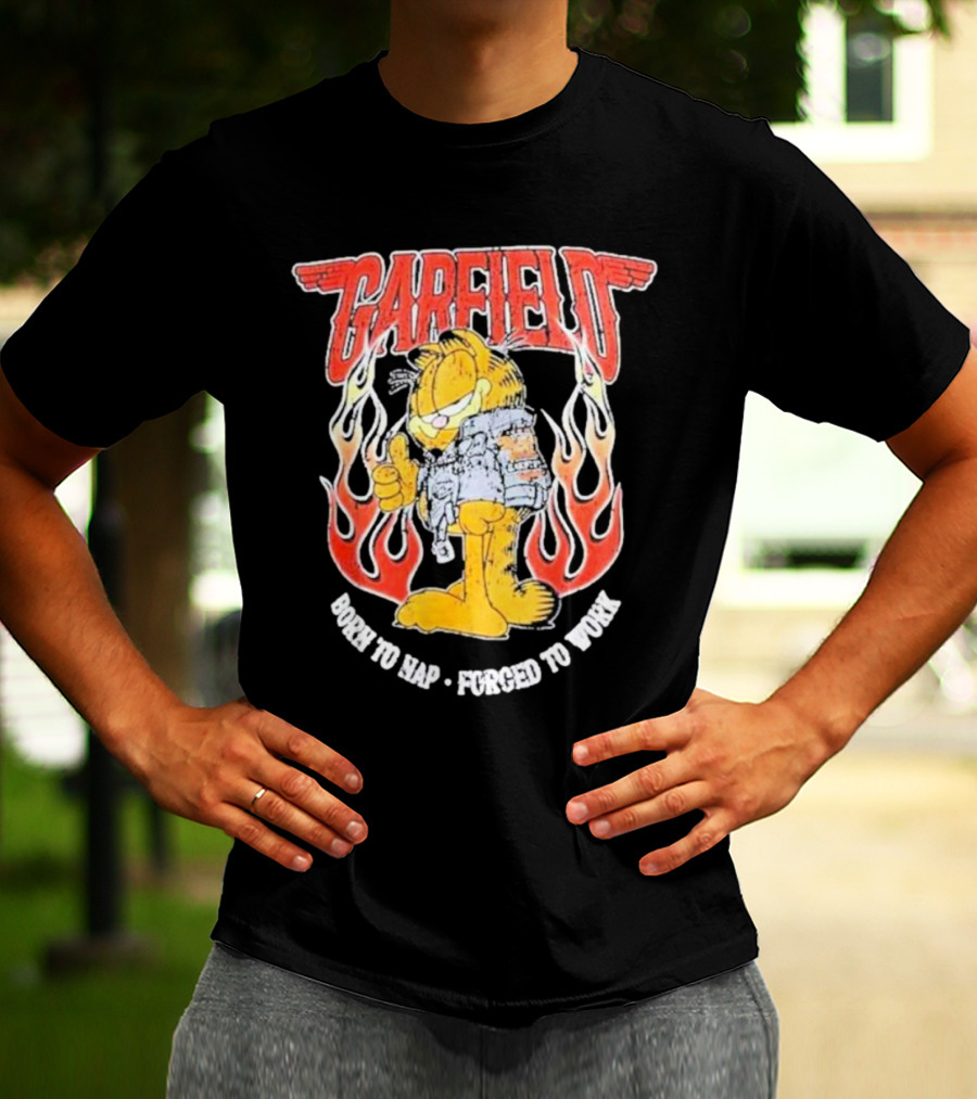 Garfield Born To Nap Forged To Work Flame Wings Backpack Thumbs Up T-Shirt