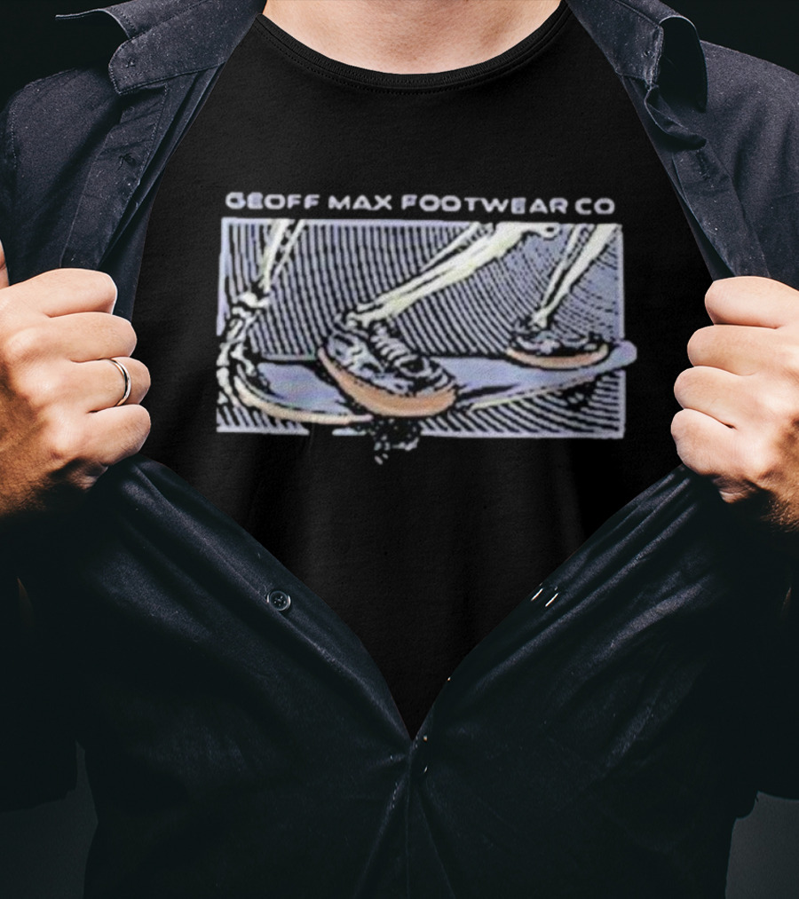 Geoff Max Footwear Co Skeleton Skateboarding Scene T-Shirt
