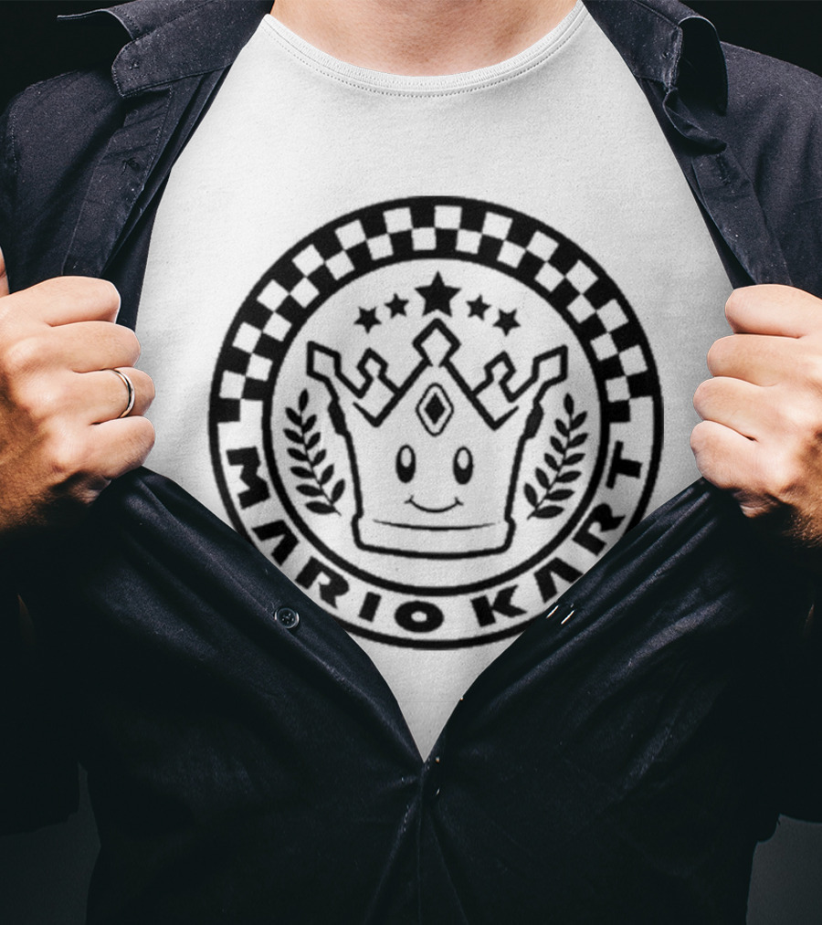 Damien Haas Wearing Mario Kart Crown Emblem Super Nintendo World T-Shirt