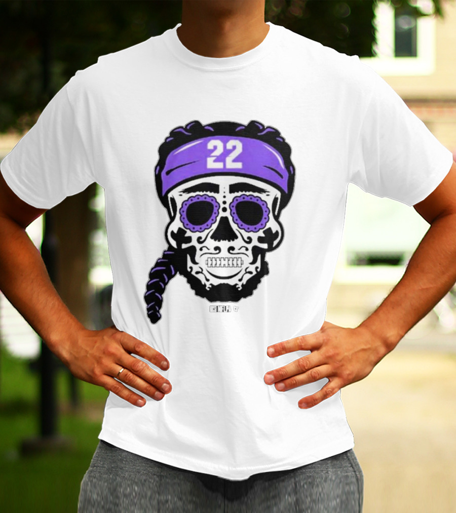 Derrick Henry 22 NFLPA Sugar Skull Baltimore Ravens Braids T-Shirt