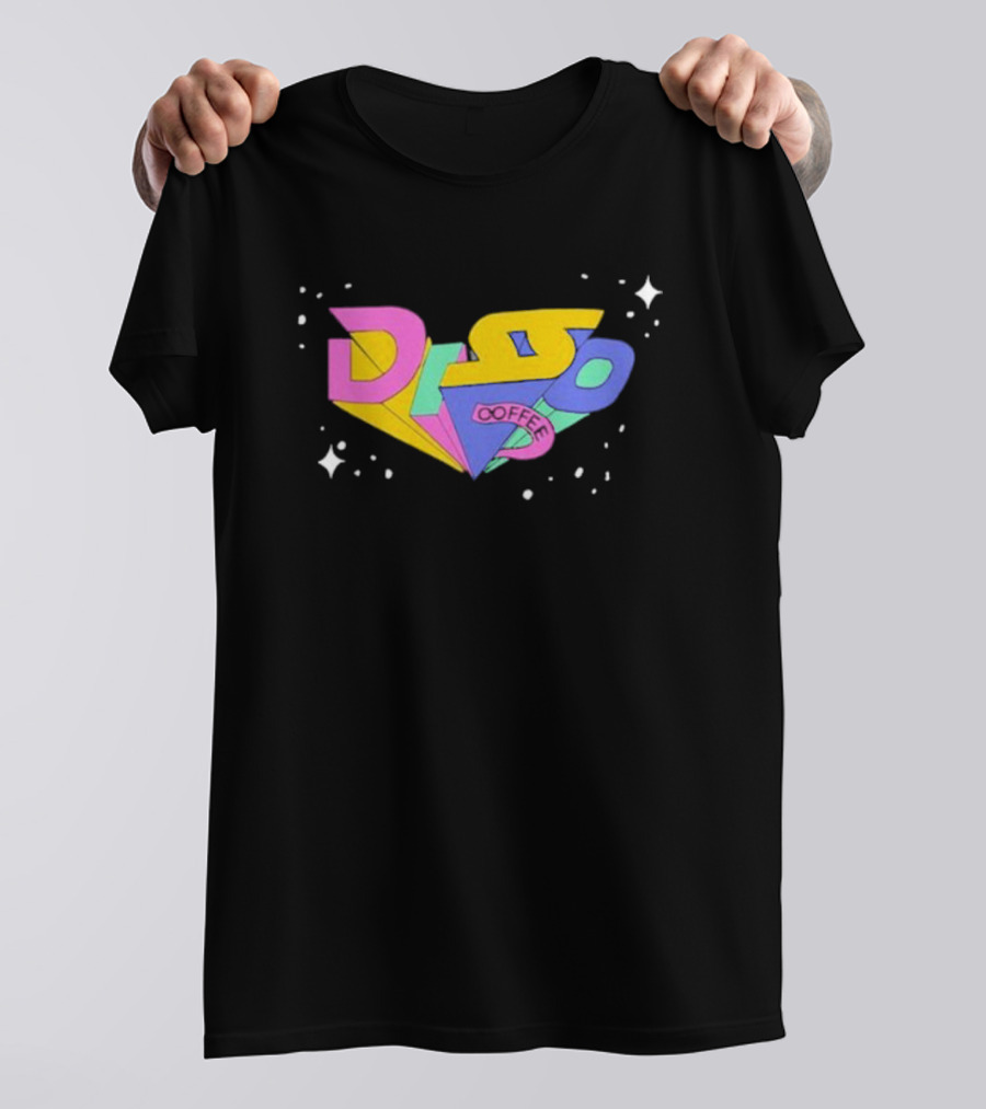 Disso Coffee Retro 3D Text Colorful Shapes With Stars T-Shirt