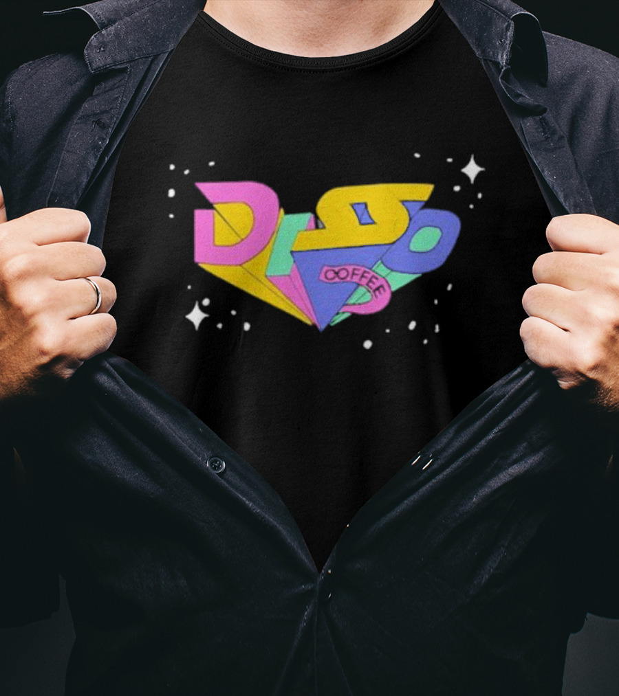 Disso Coffee Retro 3D Text Colorful Shapes With Stars T-Shirt
