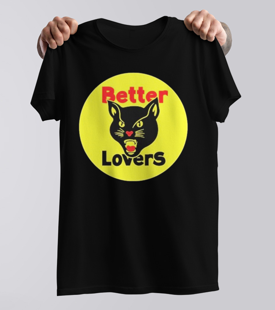 Better Lovers Band Better Lovers Black Cat Bootleg Better Lovers Black Cat Yellow Circle T-Shirt
