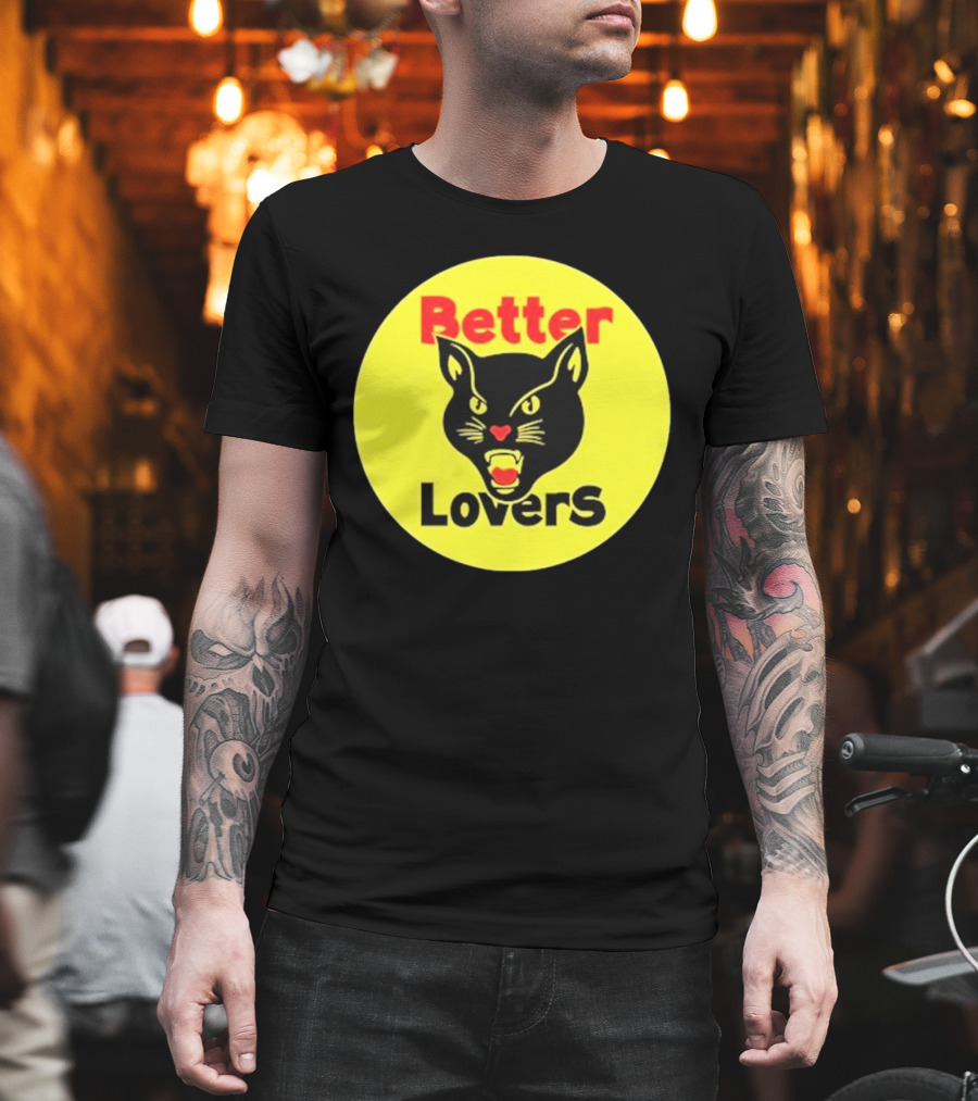 Better Lovers Band Better Lovers Black Cat Bootleg Better Lovers Black Cat Yellow Circle T-Shirt