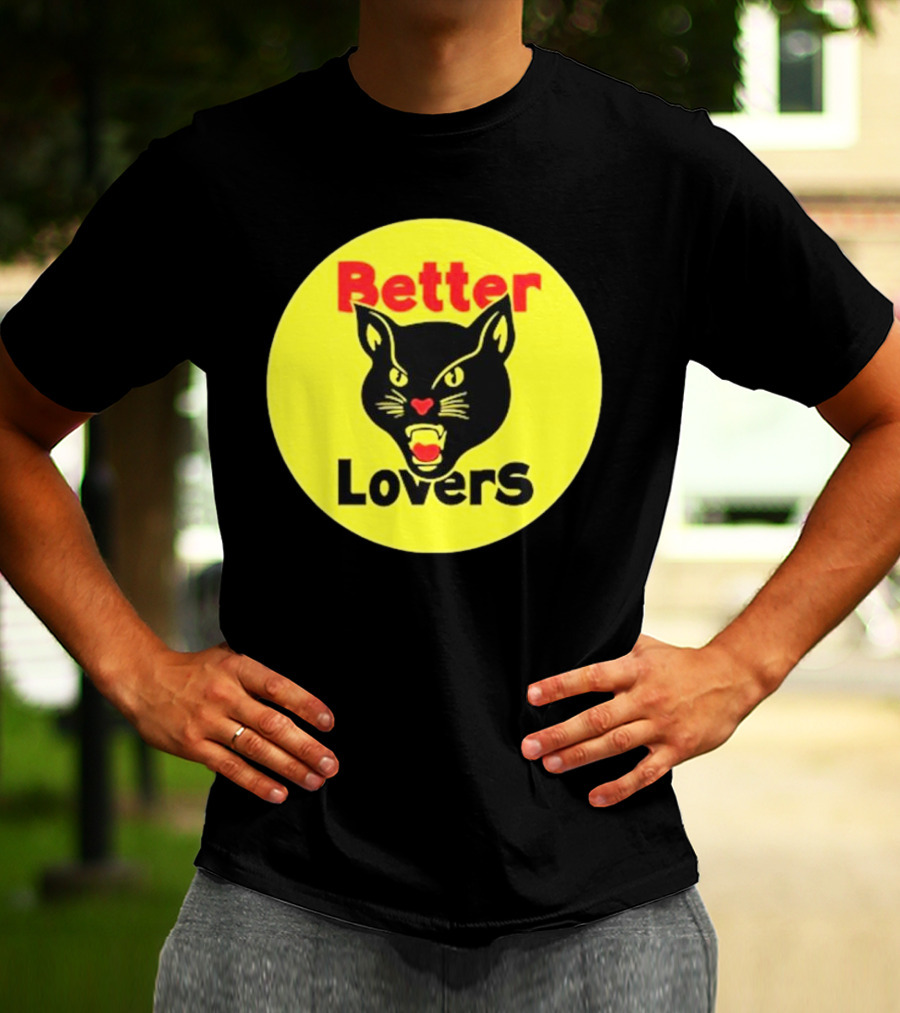 Better Lovers Band Better Lovers Black Cat Bootleg Better Lovers Black Cat Yellow Circle T-Shirt