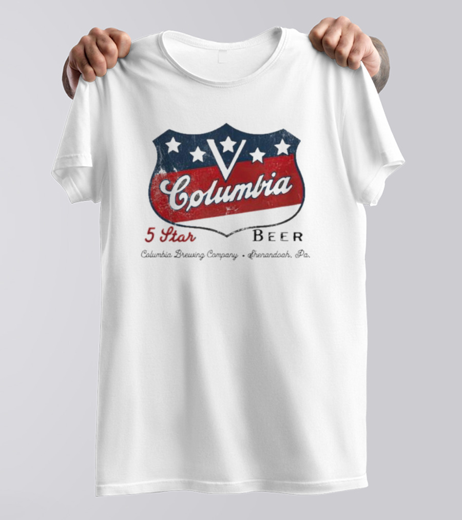 Columbia 5 Star Beer Columbia Brewing Company Shenandoah Pa Emblem T-Shirt
