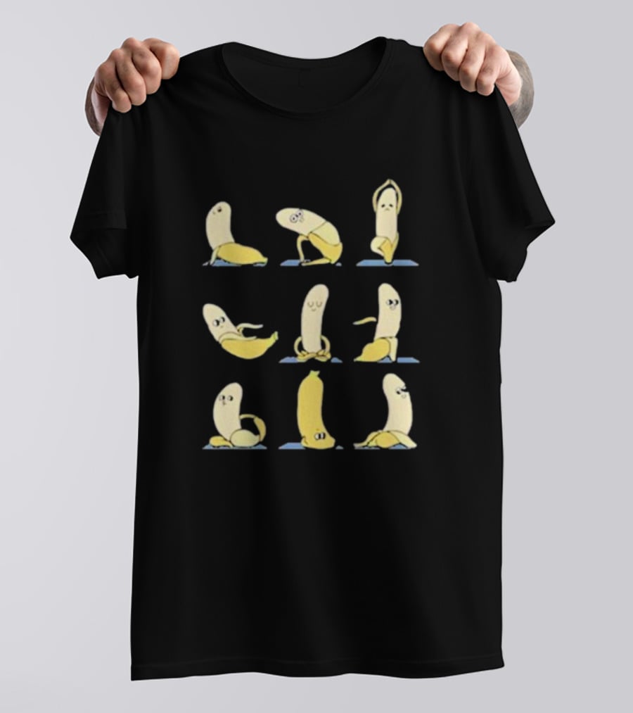 Quirky Cartoon Banana Yoga Poses Fun T-Shirt