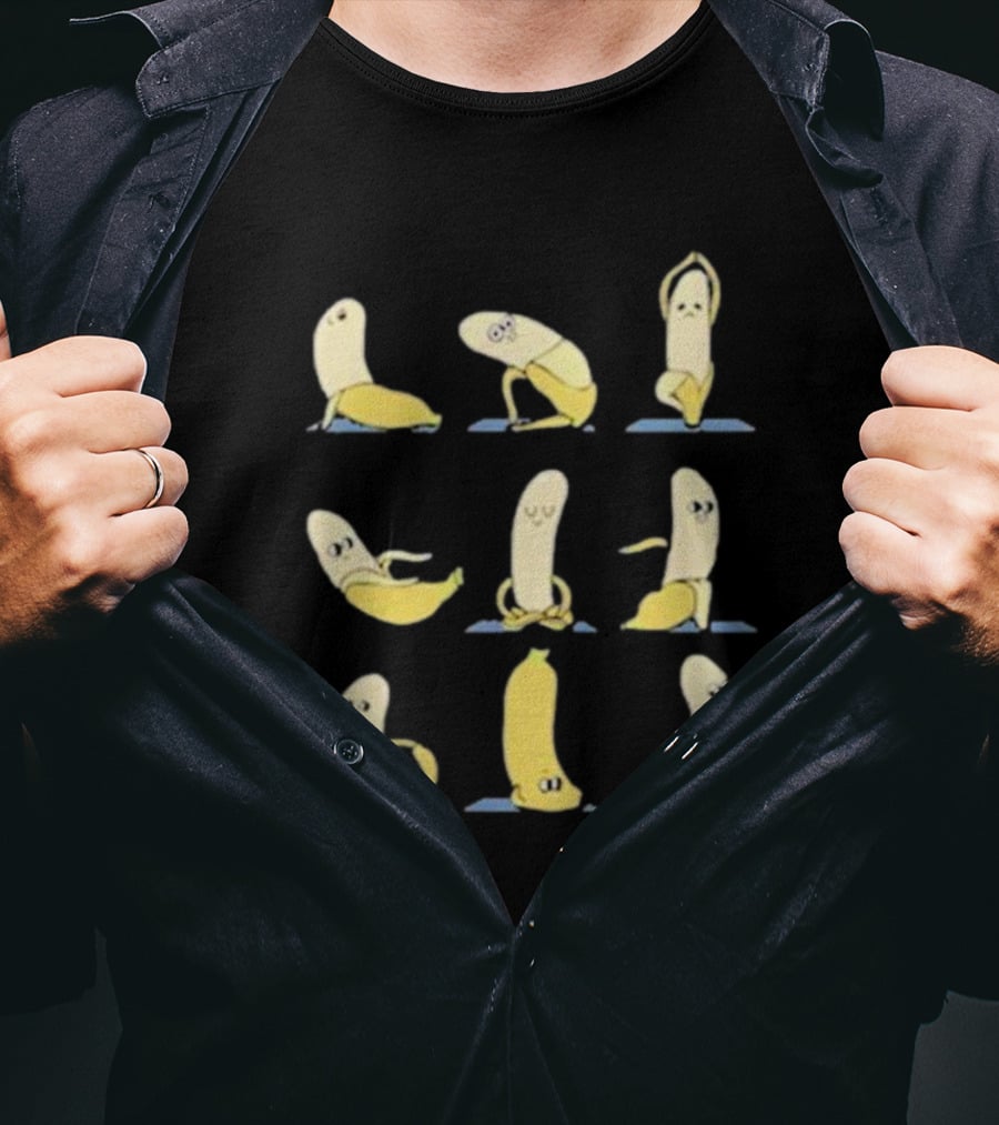 Quirky Cartoon Banana Yoga Poses Fun T-Shirt