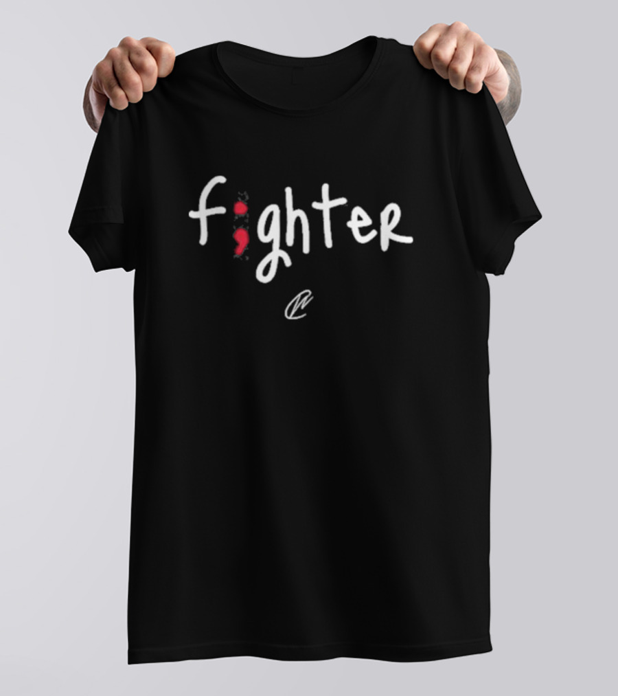 Fighter With Red Semicolon Symbol And Brushstroke Signature T-Shirt