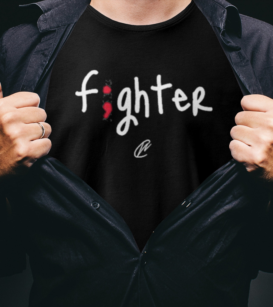 Fighter With Red Semicolon Symbol And Brushstroke Signature T-Shirt