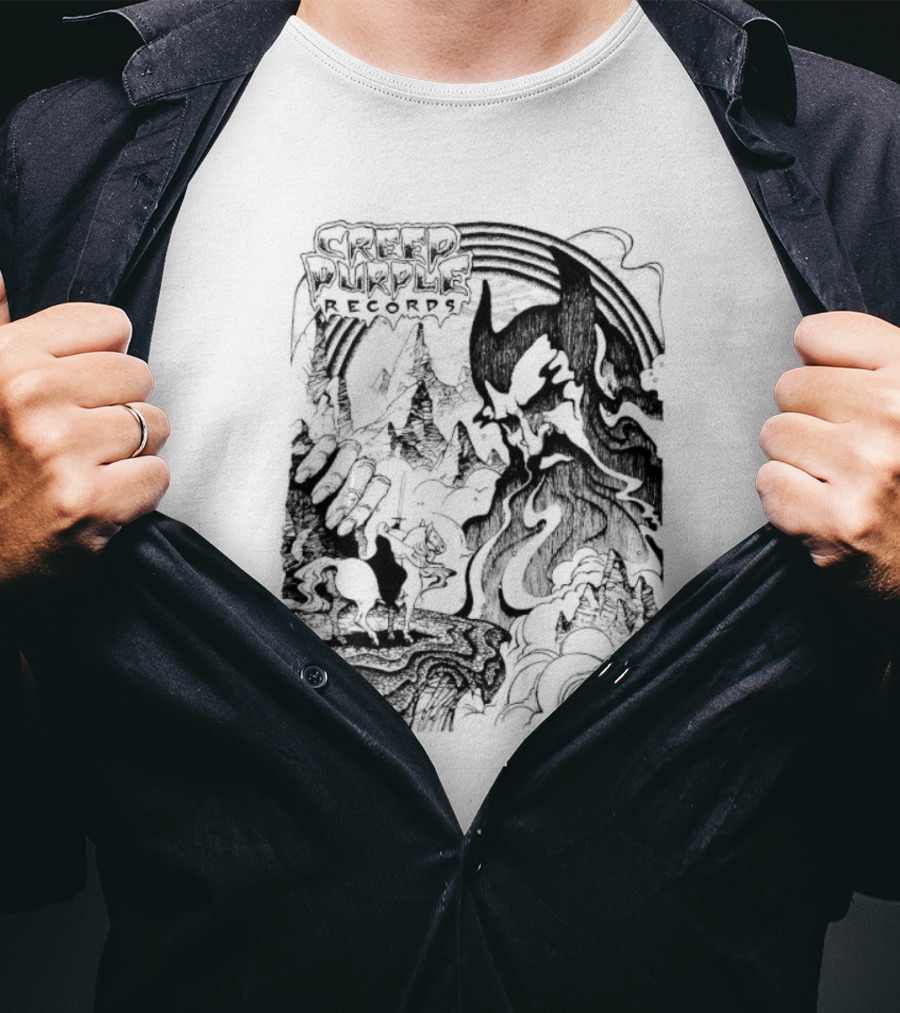 Creep Purple Records Devil Mountain Landscape With Horse And Rainbow T-Shirt