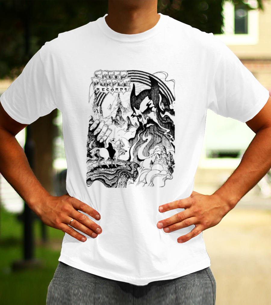 Creep Purple Records Devil Mountain Landscape With Horse And Rainbow T-Shirt