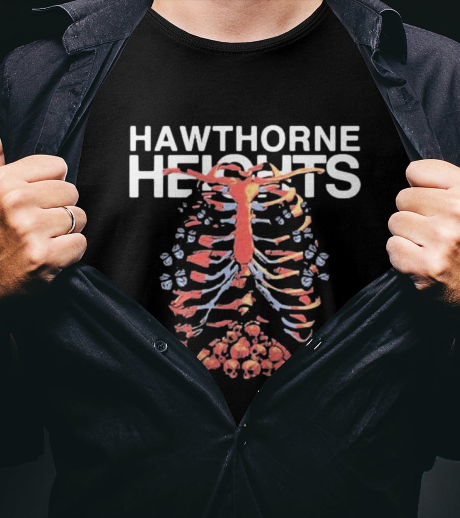 Hawthorne Heights Ribcage Skeleton Skulls T-Shirt