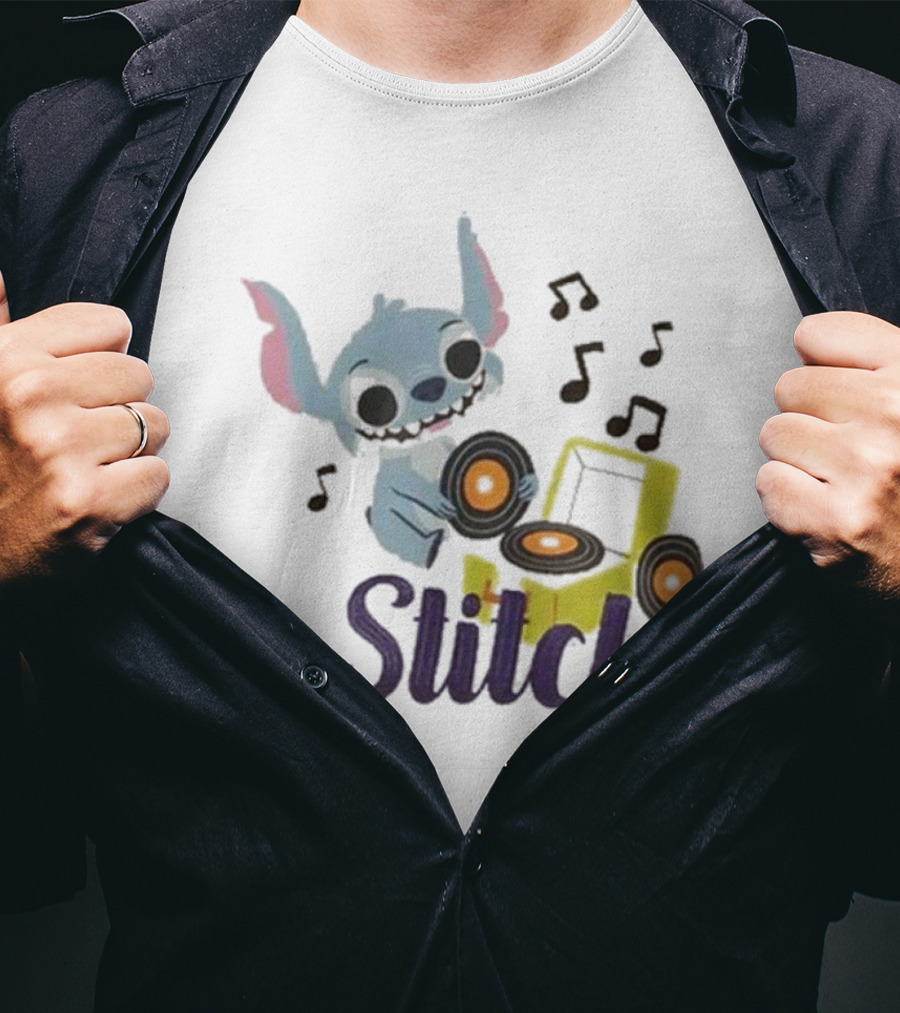 Her Universe Disney Stitch Record Player Isometric Ringer T-Shirt