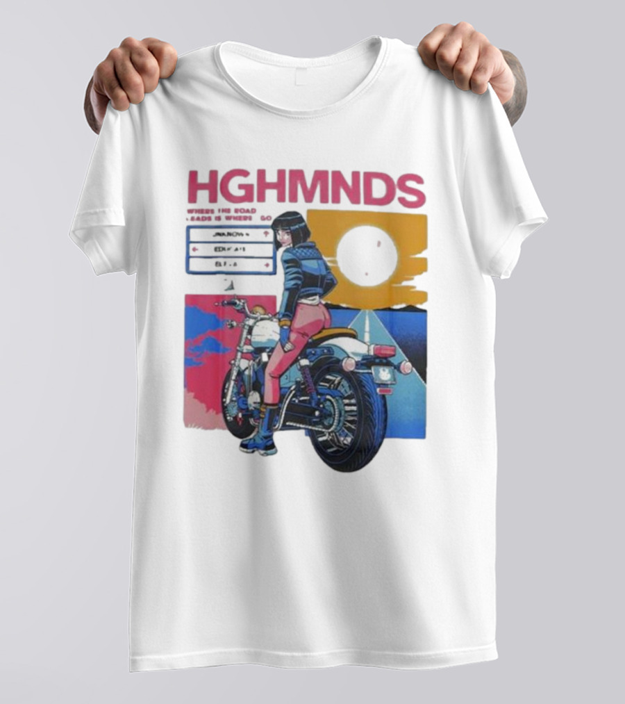 Hghmnds Where The Road Leads Is Where I Go Unknown Educate Elevate Biker Anime Style Moon Sun Desert Journey T-Shirt