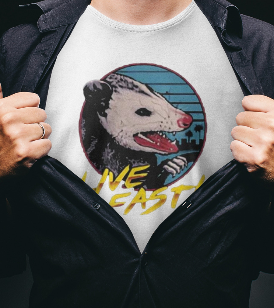 Live Fast Hiss Possum City Skyline T-Shirt