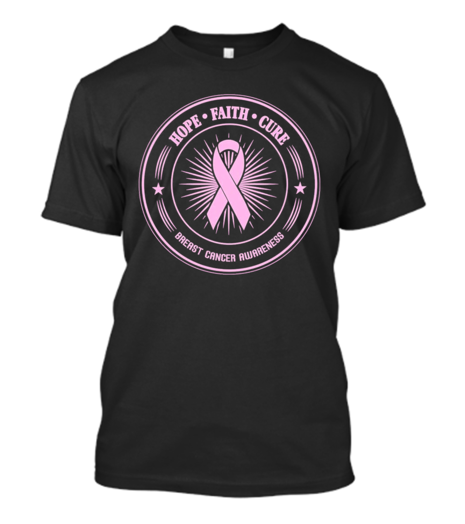 Hope Faith Cure Breast Cancer Awareness Pink Ribbon Emblem T-Shirt
