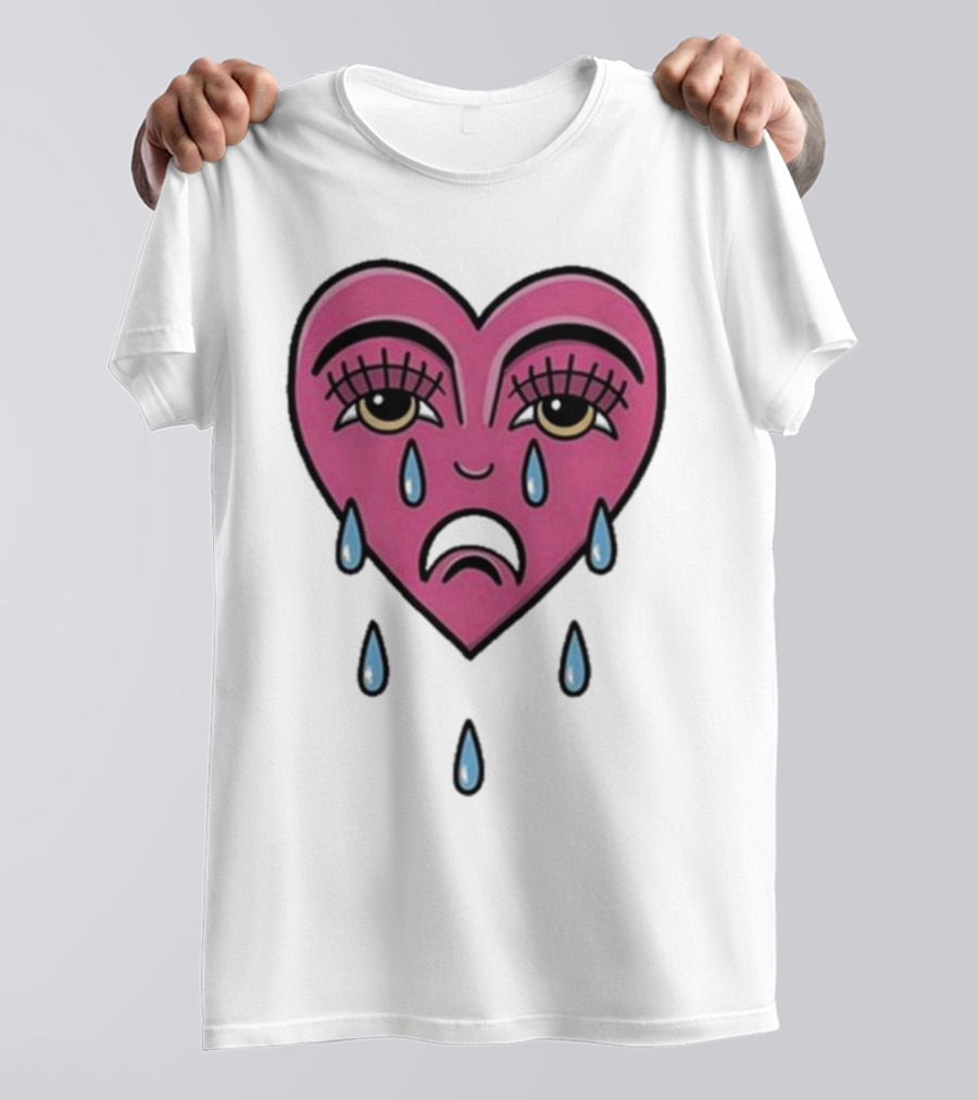 Hursey Hand Painter Crying Heart Sad Pink Teardrop Face T-Shirt