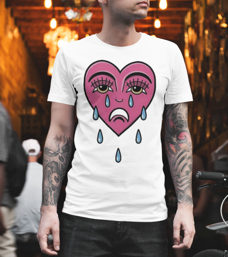 Hursey Hand Painter Crying Heart Sad Pink Teardrop Face T-Shirt