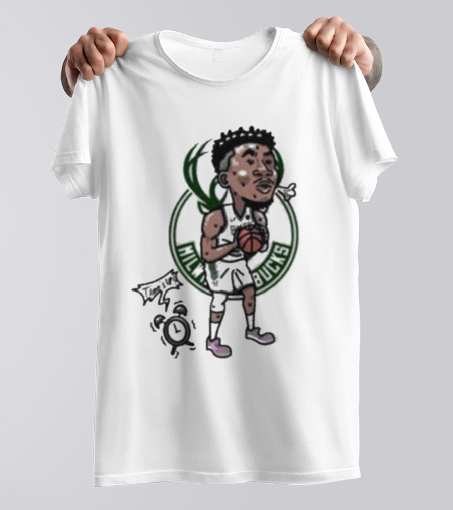 Giannis Antetokounmpo Milwaukee Bucks Cartoon Basketball Player Clock T-Shirt