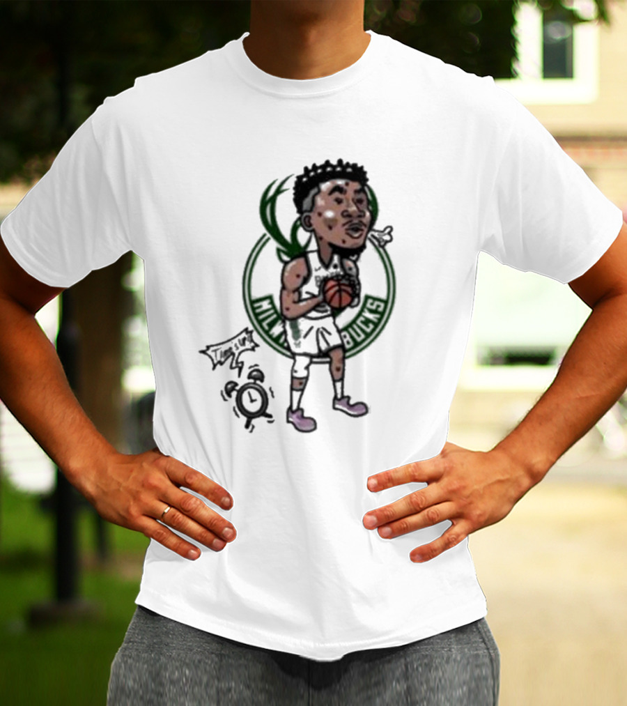 Giannis Antetokounmpo Milwaukee Bucks Cartoon Basketball Player Clock T-Shirt
