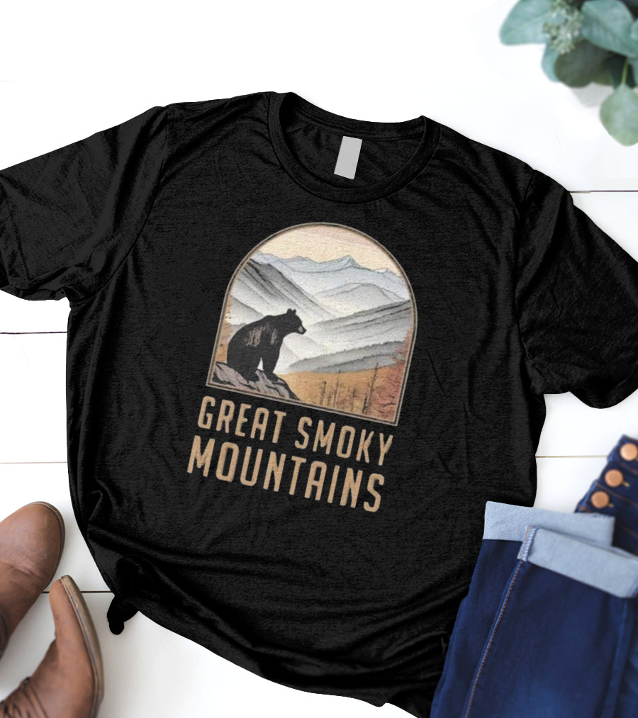 Great Smoky Mountains National Park Bear Silhouette Over Scenic Mountain Landscape T-Shirt