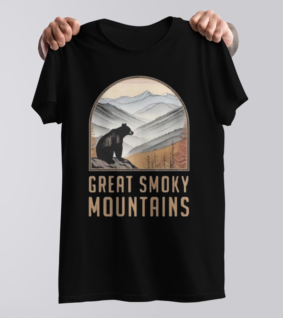 Great Smoky Mountains National Park Bear Silhouette Over Scenic Mountain Landscape T-Shirt