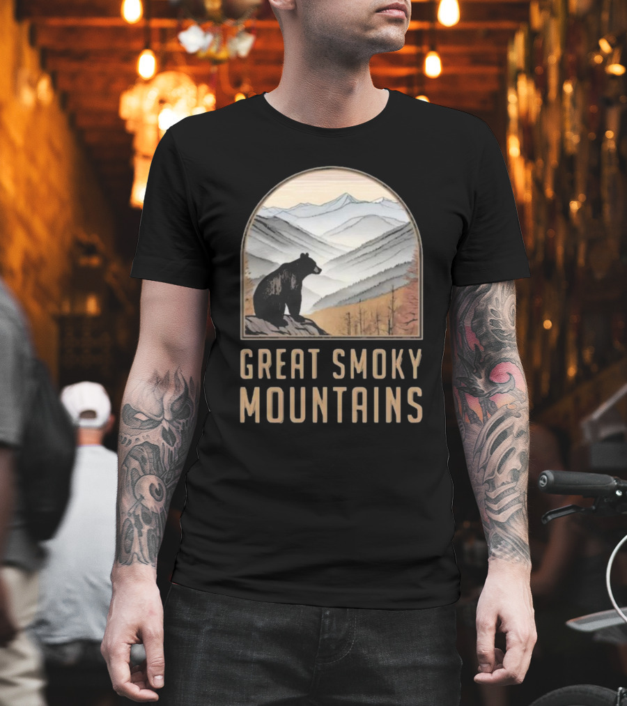 Great Smoky Mountains National Park Bear Silhouette Over Scenic Mountain Landscape T-Shirt
