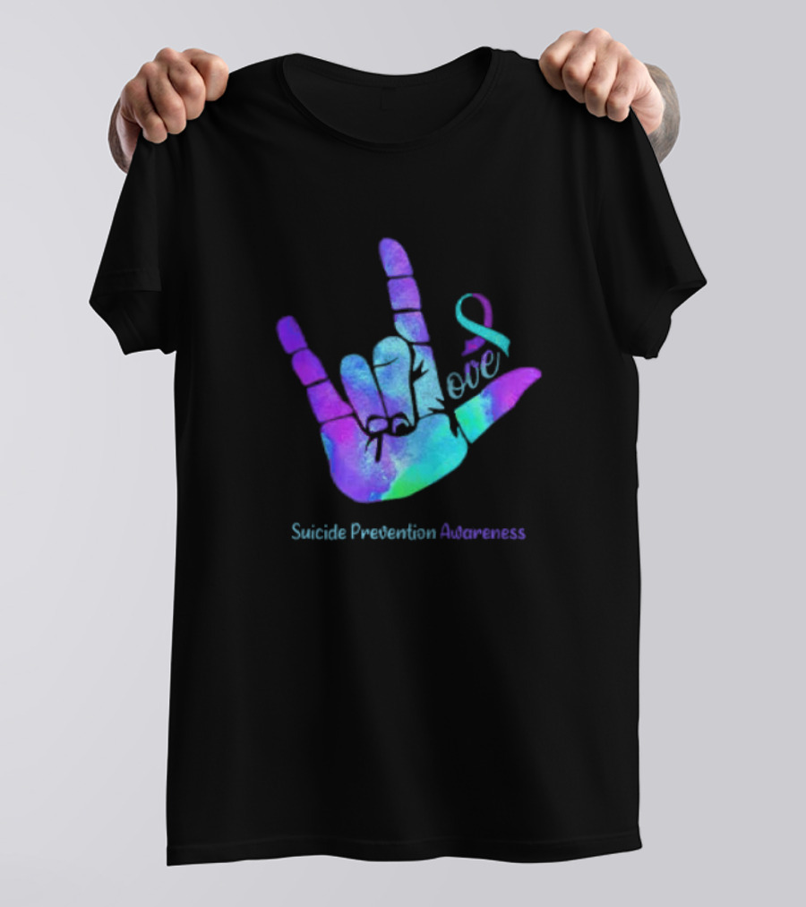 Love Hand Sign With Ribbon For Suicide Prevention Awareness T-Shirt