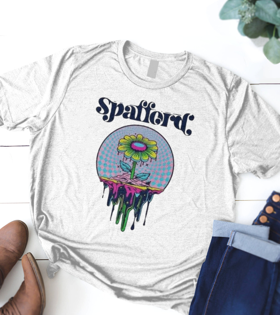 Spafford Psychedelic Space Flower In Pink And Blue Checkerboard T-Shirt