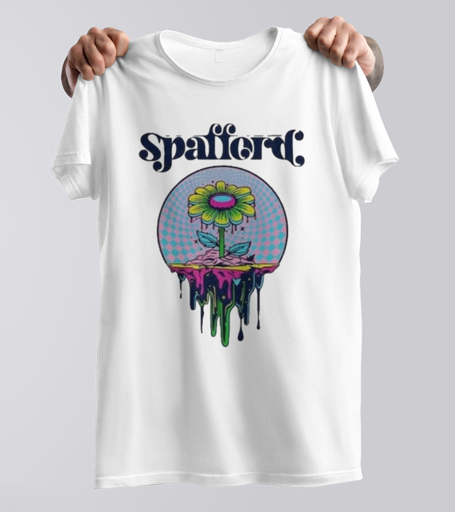Spafford Psychedelic Space Flower In Pink And Blue Checkerboard T-Shirt
