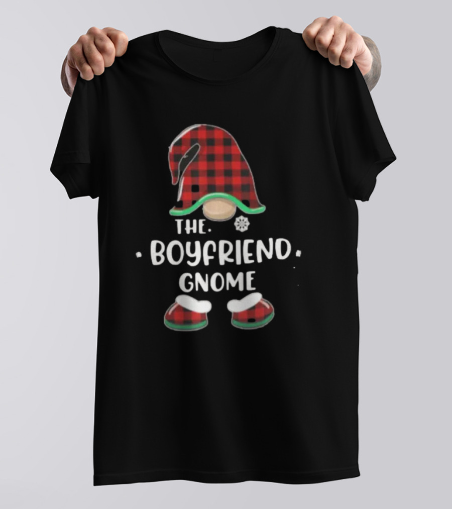 The Boyfriend Gnome Merry Christmas Red Plaid Hat And Boots T-Shirt