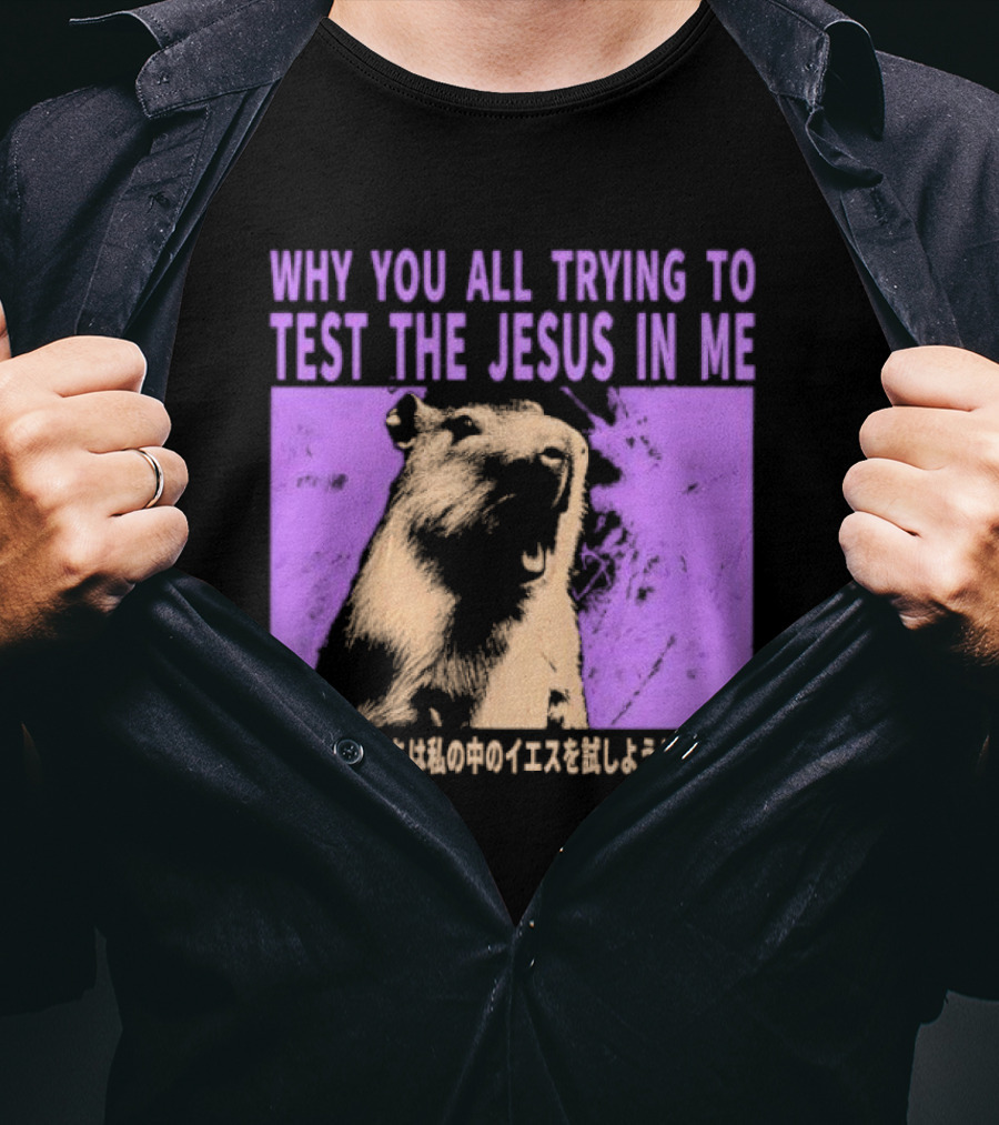 Why You All Trying To Test The Jesus In Me Capybara Japanese Text T-Shirt