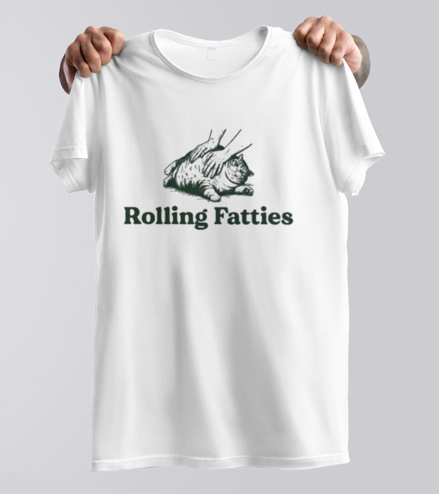 Cat Rolling Fatties Whimsical Feline Sketch T-Shirt