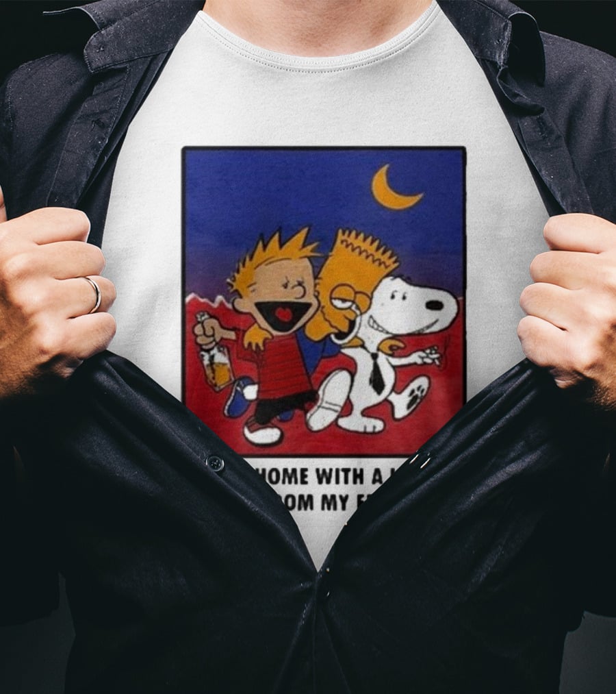 For All To Envy I Get Home With A Little Help From My Friends Calvin Bart Snoopy Trio T-Shirt