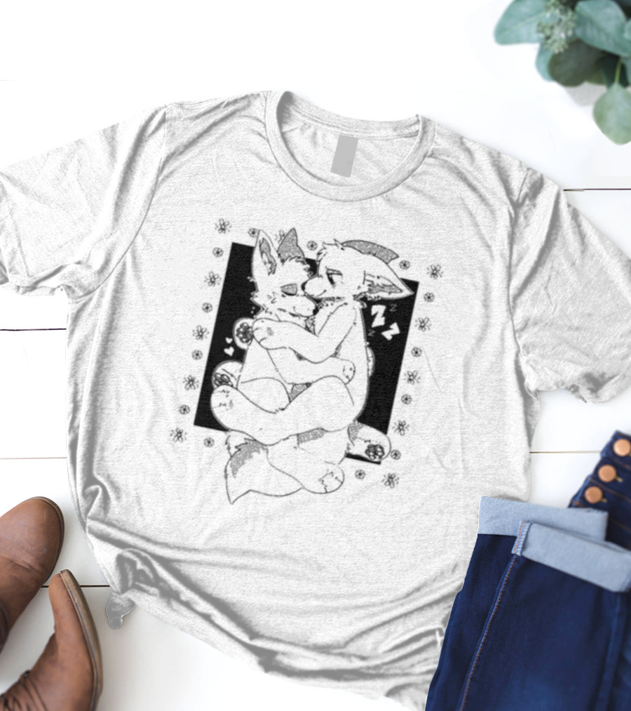 Furry Cuddling Wolves Adorable Embrace And Hearts T-Shirt