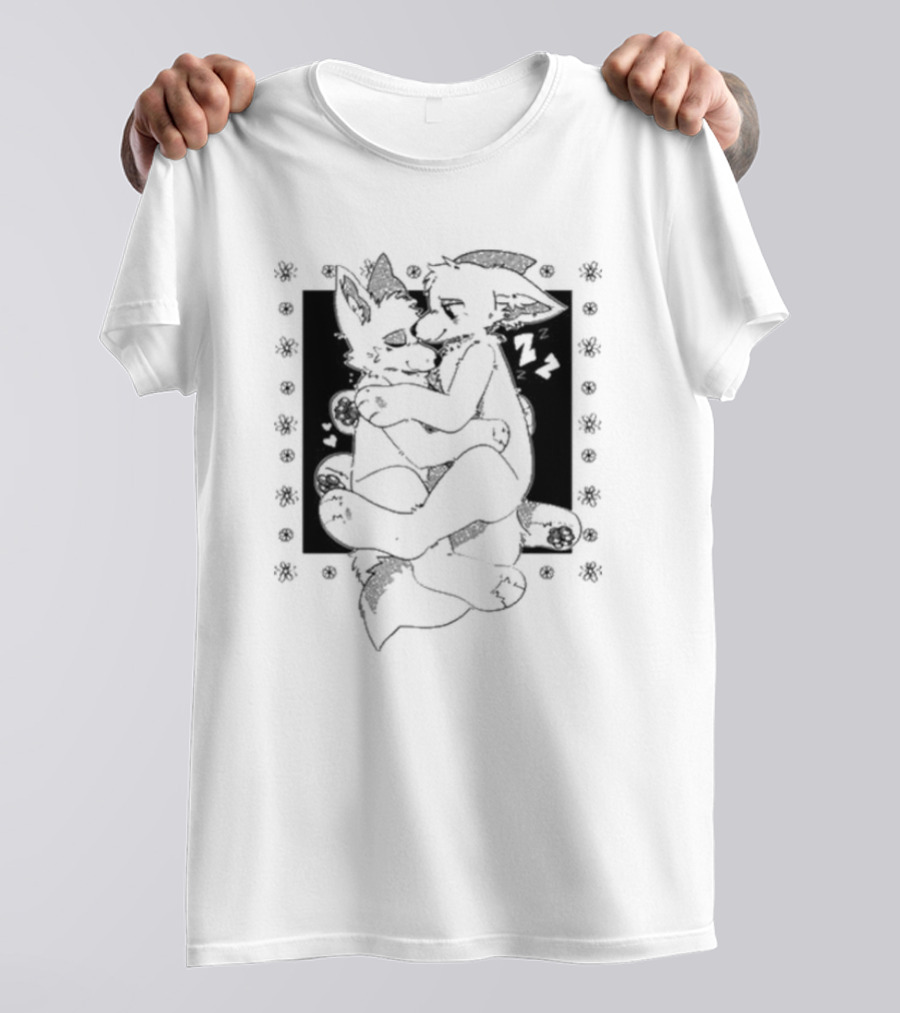 Furry Cuddling Wolves Adorable Embrace And Hearts T-Shirt