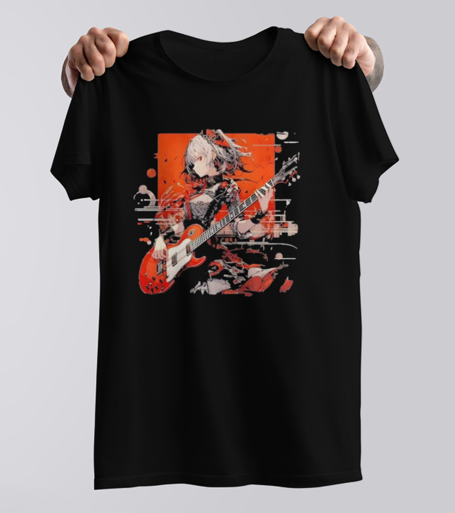 Metal Music Anime Oden Electric Guitar Red Aesthetic T-Shirt