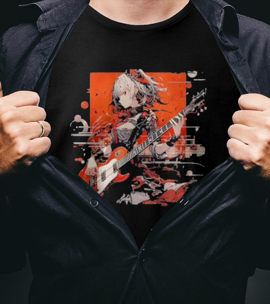 Metal Music Anime Oden Electric Guitar Red Aesthetic T-Shirt